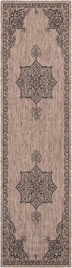 Unique Loom Outdoor Traditional Collection Area Rug - Antique (2' 7" x 10' Runner Beige/Black)