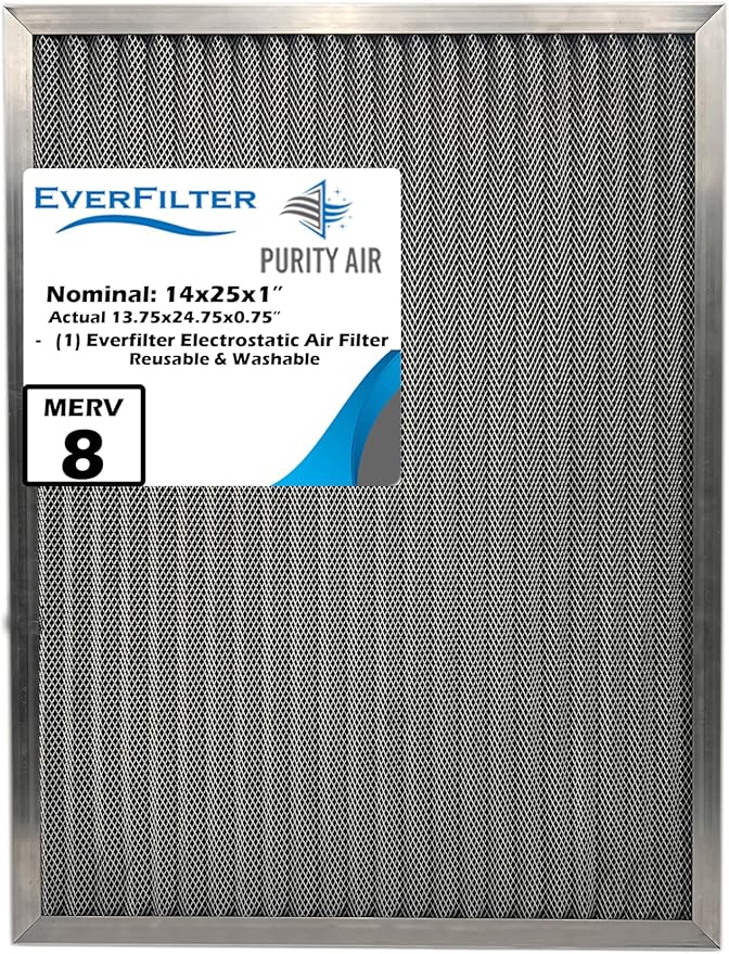 14x25x1 Electro-static Air Filter (1-Ct) AC Furnace Filter, Reusable & Washable 4-Stage Electrostatic Filter for Residential and Commerical HVAC (Actual Size:13.75 x 24.75 x 0.75 Inches)