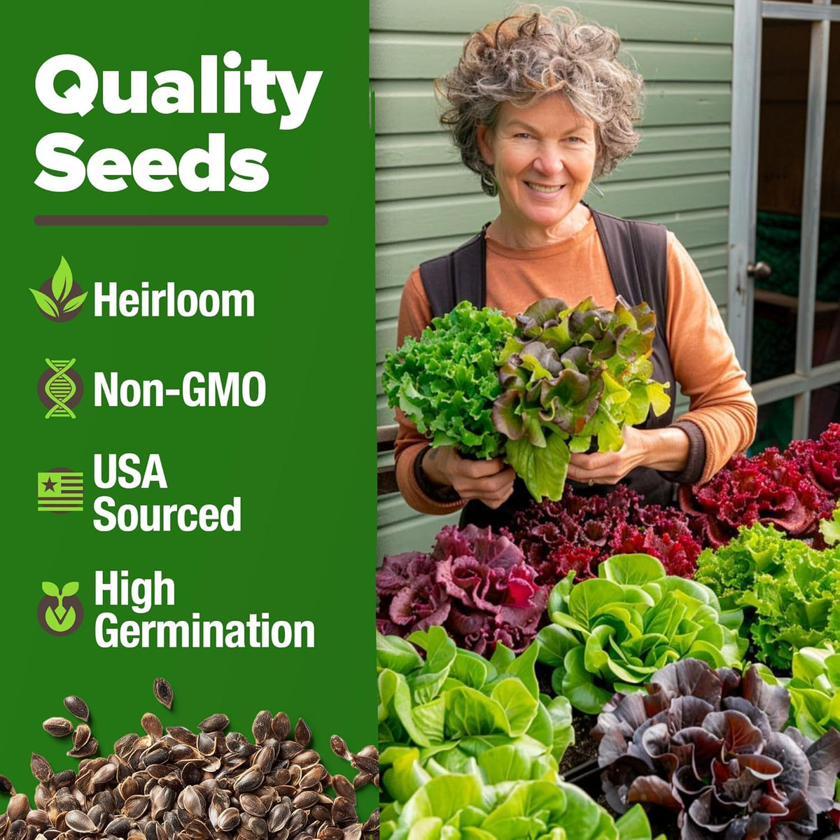 HOME GROWN Lettuce Seeds for Planting - 8 Varieties Non-GMO Heirloom Salad Greens Seeds - 9000+ USA-Sourced Vegetable Seeds for Planting Outdoors, Indoors, Hydroponic Garden