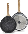 GreenLife Nonstick 2 Piece Frying Pan Set, 9.5" & 11" Skillets Ceramic PFAS-Free Nontoxic, Induction Suitable, Wood Print Handles, Stay-Cool Handles, Deep Cooking Skillets, Egg Pan, Granite Black