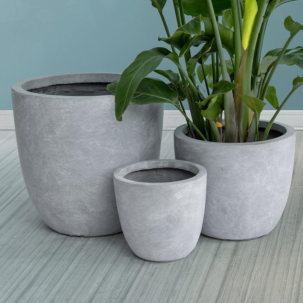 Kante 18",14",10" Dia Concrete Round Planters (Set of 3), Outdoor Indoor Large Planter Pots with Drainage Hole and Rubber Plug for Home Patio Garden, Gray