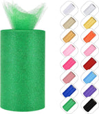 Glitter Tulle Rolls 6" by 50 Yards - Sparkle Fabric Ribbon With Sequins for DIY Tutu Skirt, Wedding, Birthday Party Decoration (Green)