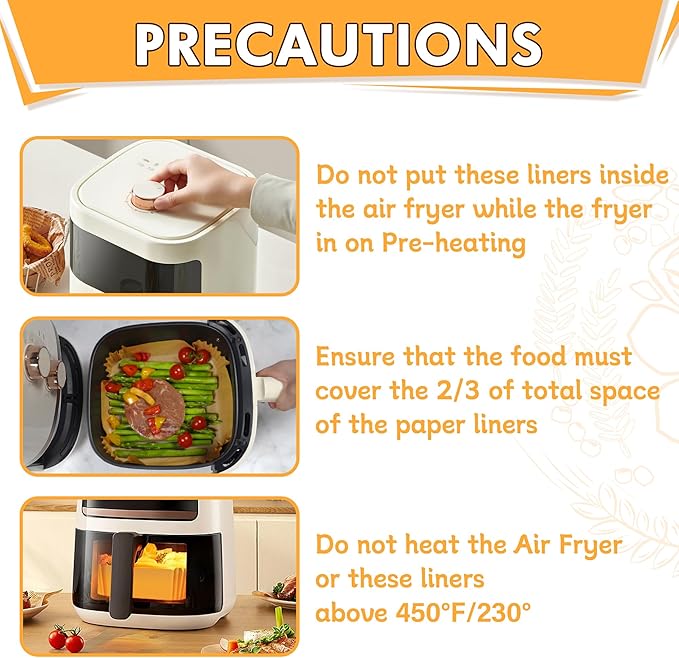 Air Fryer Liners Disposable, 125PCS 8 Inch Greaseproof Air Fryer Liners, Square Unbleached Parchment paper, Non-stick Airfryer Liners for 5-8QT Air fryer, Baking, Roasting Microwave