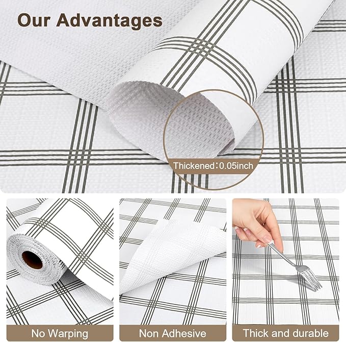OcePor Non-Adhesive Drawer and Shelf Liner 12IN x 30FT，Non Slip Cabinet and Cupboard Liner, Kitchen Cabinet Liners for Shelves, Waterproof Drawer Shelf Liners for Cabinets/Bathroom Cupboard, Stripe