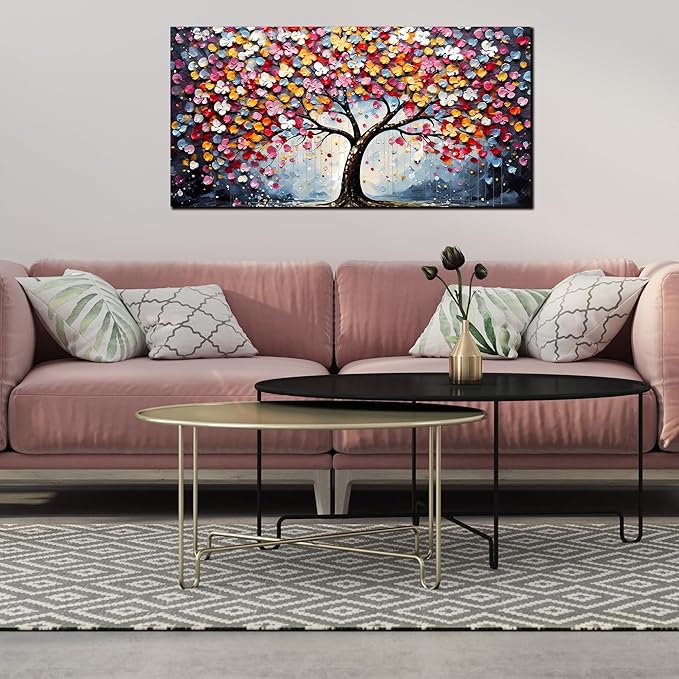 Zoyotago Large Canvas Wall Art Colorful Flower Tree Picture Gray Backgrounds Canvas Prints Ready to Hang for Bedroom Living Room Size 20x40