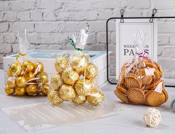 LOKIQNG Cellophane Bags Plastic Treat Bag Clear Cookie Candy Bags with Twist Ties for Party Favor Bag(100 Pack, 5x7inch)