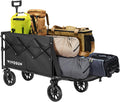 VIVOSUN Collapsible Wagon with Tailgate, 320lb Load-Bearing Outdoor Utility with All-Terrain Wheels, Adjustable Handle, Cup Holders for Camping, Shopping, Garden, Sports, Picnic, Black