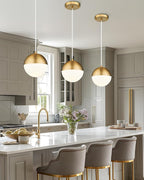 LMS Mid Century Pendant Lights, Brushed Gold Kitchen Island Light Fixtures with White Globe Glass Shade, Adjustable Hanging Cord, 3-Pack for Home Office Dining Room Bathroom, LMS-186PL-BGWS3PK