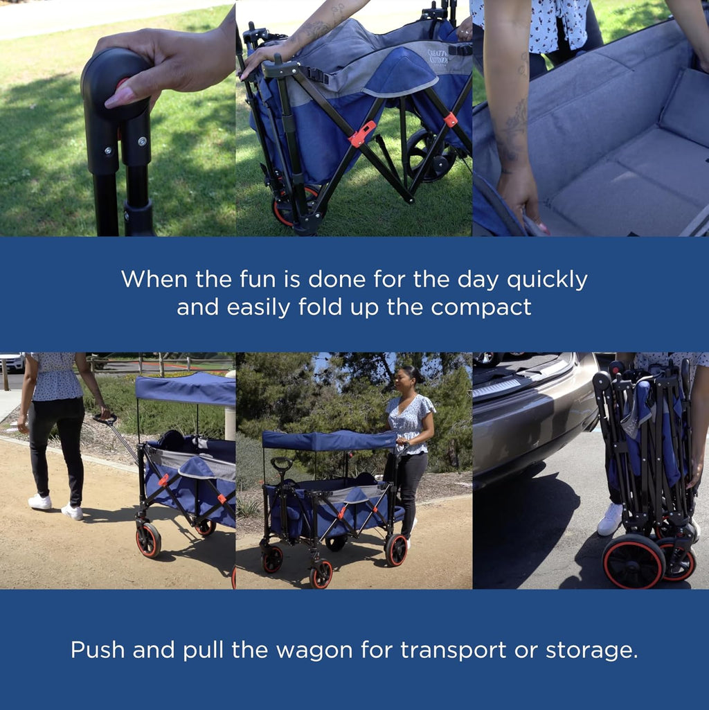 Creative Outdoor Push Pull All-Terrain Collapsible Folding Stroller Wagon for Kids, 150lbs Weight Capacity, Platinum Series, Beach, Park, Garden & Tailgate, (Navy Blue)