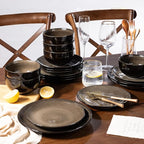 LeRatio Ceramic Dinnerware Sets for 6,Stoneware Plates and Bowls Sets,Handmade Reactive Glaze Dishes Set,Chip Resistant and Scratch Resistant | Oven&Dishwasher & Microwave Safe-Chestnut(18PCS)