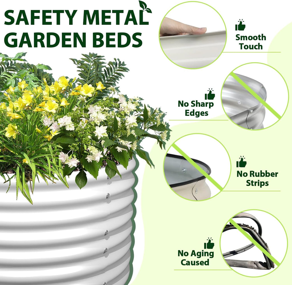 A ANLEOLIFE 4-Pack 6X3X2ft & 8X4X2ft Deep Root Galvanized Raised Garden Beds Outdoor for Planting Vegetables Flowers Herb, Antique White