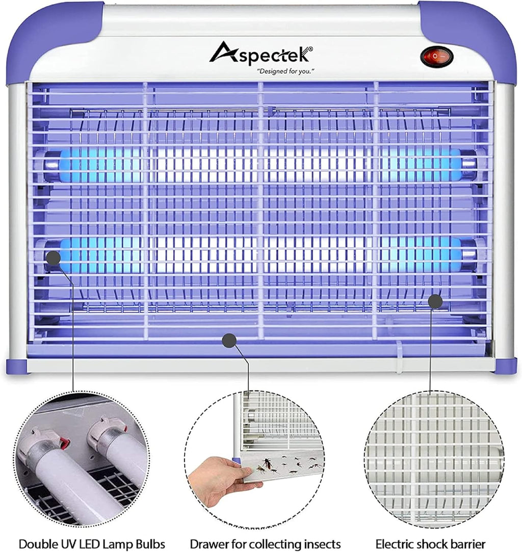 ASPECTEK 20W Indoor Bug Zapper, Powerful UV Bugs Lamp Attract Insects and 2800V Grid Kills Flying Insects, Includes 2 Replacement Insect Killer Lights