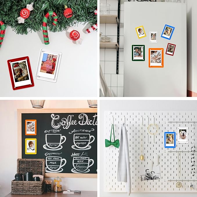 Acrylic Magnetic Refrigerator Picture Frames, 3x5 Inch Fridge Magnetic Mini Photo Frames Compatible with Polaroid Camera Photos for Refrigerator/Locker/Wall, Colorful 6 Pack