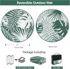 Waterproof Outdoor Rug 6x6 ft, Reversible Plastic Straw Mat with Leaf Pattern, Round Floor Mat for Patio, Camping, Picnic, Backyard RV, Deck, Dark Green