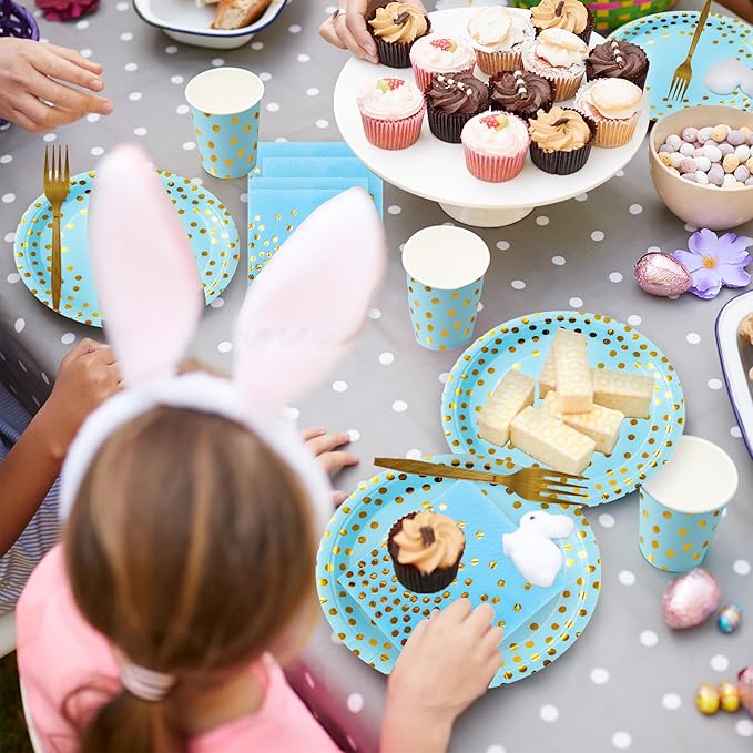 Sveikie160 Pcs blue And Gold Paper Plates, Birthday Cake Party Plates And Napkins, Wedding Disposable Utensils For Birthday Graduation Wedding And Holiday Celebrations Serves 40 (blue)