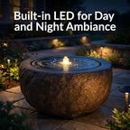 Sunnydaze Outdoor Water Fountain with LED Light - Polystone Round Bowl Bubbler Water Feature with Pump - 9.5" H - for Patio, Garden, Deck, Relaxation and Stress Relief - Brown