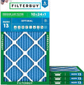 Filterbuy 10x24x1 Air Filter MERV 13 Optimal Smoke & Allergy Defense (4-Pack), Electrostatic Pleated HVAC AC Furnace Filters Replacement, Made in USA (Actual Size: 9.50 x 23.50 x 0.75)