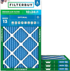 Filterbuy 10x24x1 Air Filter MERV 13 Optimal Smoke & Allergy Defense (4-Pack), Electrostatic Pleated HVAC AC Furnace Filters Replacement, Made in USA (Actual Size: 9.50 x 23.50 x 0.75)