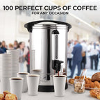 Zulay Commercial Coffee Maker Machine Urn - Large Percolator Pot Dispenser With Double-Wall Stainless Steel, Quick Brew, Stays Hot - Also for Water, Tea, Beverage at Events & Catering - 100 Cup Silver