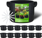 PHYEX 12-Pack 2 Gallon Grow Bags, Heavy Duty Fabric Pots with Handles, Reusable Plant Bags for Vegetable, Herbs & Flowers, BPA-Free, Breathable, Durable