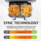 Dual Basket Air Fryer 9.5QT, 2 Non - stick Drawer Ovens with 11 in 1 Cooking Presets, Sync Cooking Finish, No Oil Required, Crispy and Aromatic, Digital Control, 2400W Power, Dishwasher Safe, Black