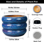 SQOWL Ceramic Pot for Plants - 10 Inch Plant Pot Indoor Outdoor Planter with Drainage Hole Large Flower Pot Decorative Plant Pot for Patio Living Room Decor Blue
