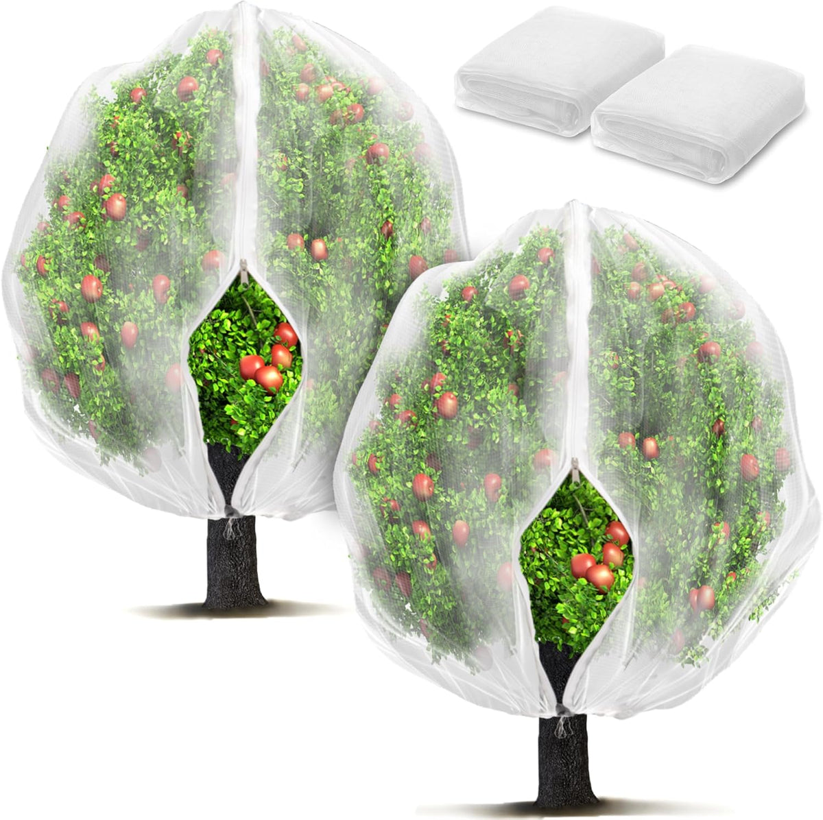 2 Pack Fruit Tree Netting Bags with Zipper and Drawstring, Ultra Fine Mesh Garden Netting Plant Cover, Bird Netting for Blueberry Bushes, Fruit Vegetable Trees, Flowers (White, 10 x 10 ft)