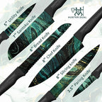 Knife Set, 12-PC Colorful Kitchen Knife Set, 6 Sharp Kitchen Knives with Covers for Cooking, Cutting&Chopping, Greenstone