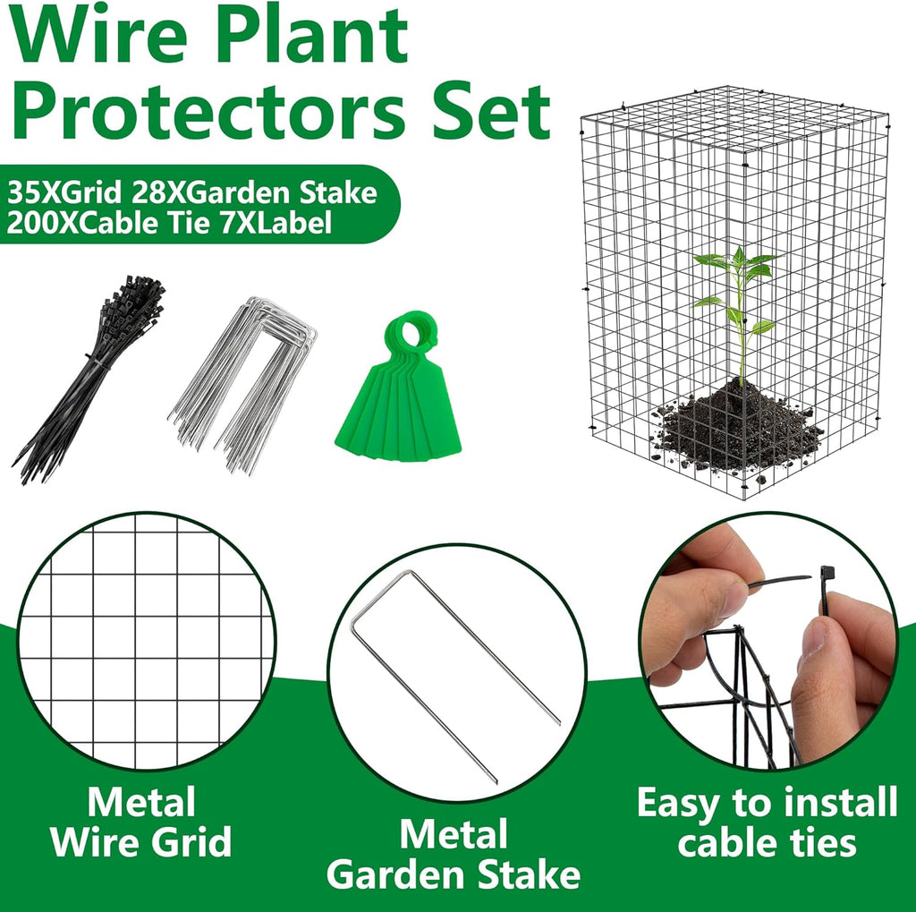 Adnee 7 Pack Wire Plant Protector with Cover-20x12x12 Inch Detachable Square Wire Cages to Prevent Animals-Metal Garden Plant Protector Cages for Protecting Plants Vegetables Flowers