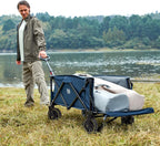 Timber Ridge 49" Extra Long Collapsible Folding Wagon with Tailgate and Brakes, 300lbs Heavy Duty Foldable Wagon with Adjustable Handle, 250L Capacity Portable Cart for Outdoor Camping Sports, Blue