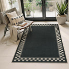 OJIA Easy Jute Outdoor Rug 3x5 Washable Rugs for Entryway, Checkered Border Black Front Door Rug Non-Slip Door Mats Indoor Outdoor Rugs Farmhouse 3x5 Area Rug for Porch Outside Patio Living Room