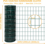Green Metal Garden Fence, 72inch(H) x 100ft(L), 2 inch x 3 inch,14GA 2/3/4/5/6 Ft Tall Chicken Wire PVC Coated Welded Wire Mesh Roll for Dogs Border Yard Vegetable Plant Protection Poultry Netting