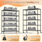 REIBII 73''H Storage Shelves 1660LBS Wire Shelving Unit with Wheels 5 Tier Metal Shelving,Heavy Duty Metal Shelves for Storage Rack,73''HX35''WX15''D