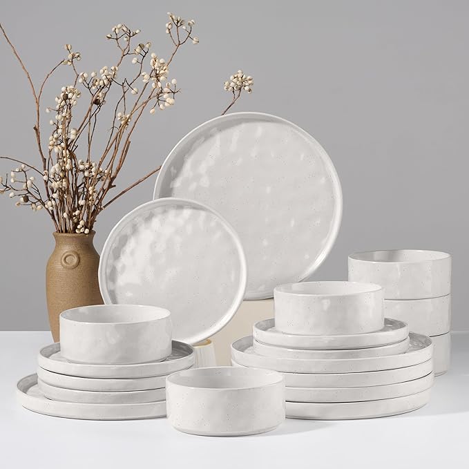 HaWare Dinnerware Sets, 18-Piece Plates and Bowls Set, Stoneware Dish Set for 6, Ceramic Dinnerware for Home Restaurant, Chip and Scratch Resistant, Microwave and Dishwasher Safe, Speckled White