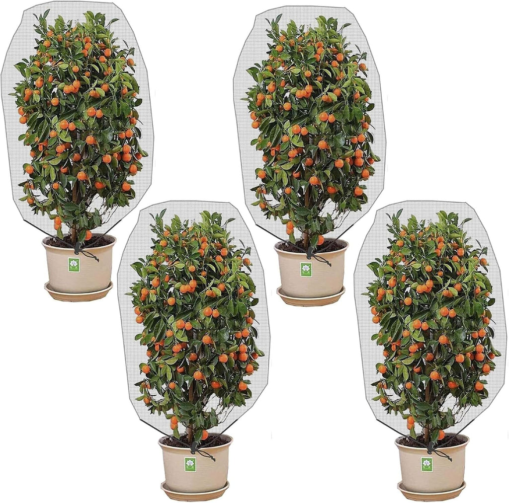 4 Pcs Insect Bird Barrier Tree Net with Drawstring, 4.9 x 3.2 Ft Garden Bird Netting Plant Cover, Fruit Tree Netting for Protect Plants Fruits Flowers from Insect Bird Eating
