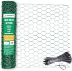 AlpineReach Chicken Wire 1.3ft x 27ft (15.6" x 324") for Floral Arrangements, Zip Ties - Green Mesh Roll Galvanized Hexagonal PVC Coated Garden Netting for Fencing, Crafts, Poultry, Gardening Fence