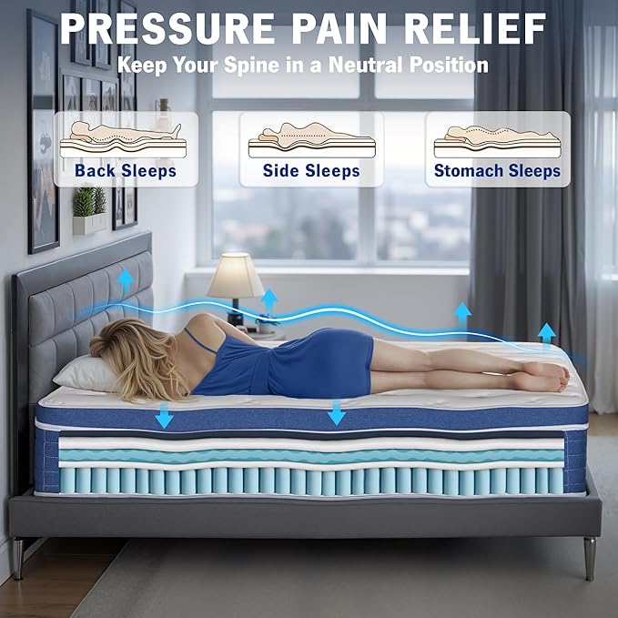 King Size Mattress in a Box 12 Inch Memory Foam Hybrid Mattress with Pocketed Springs Medium Firm Support Motion Isolation Edge Support 180 Night Trial