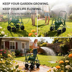 VINGLI 4-Wheel Garden Hose Reel Cart with Storage Basket, Portable Residential Hose Reel Cart, Lawn Watering, for Garden Backyard and Farm (Green 250FT)