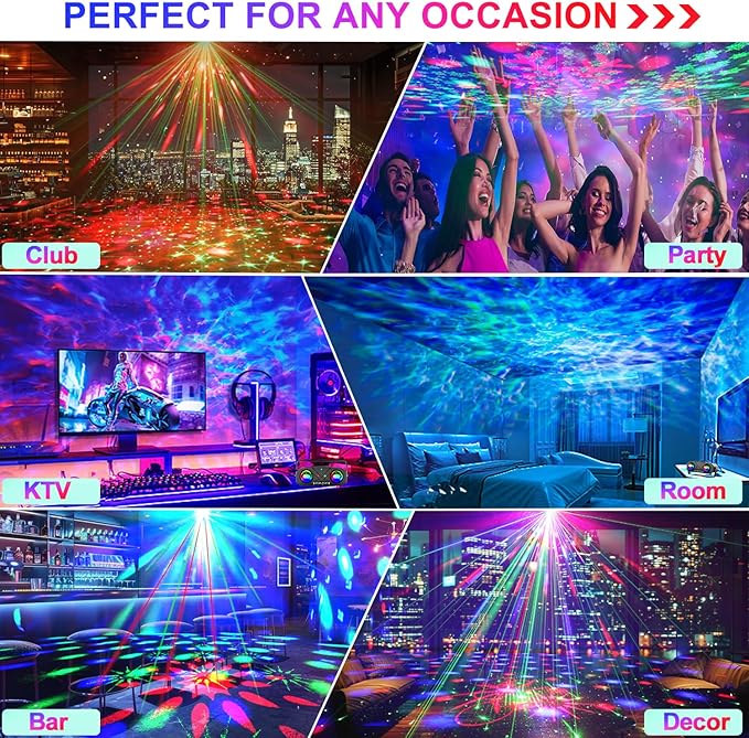 Disco Ball Light,Party Disco Dj Strobe Ocean Star Projector Dance Light Sound Activated with Remote Control Stage Rave for Parties Club Bar Birthday Wedding KTV Christmas Halloween Dancing Décor