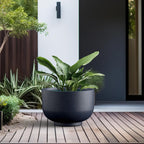 Kante 17.7 Inch Dia Concrete Bowl Planter, Large Tapered Bottom Plant Pot with Drainage, Smooth Charcoal Finish with Warm Brown Interior, Ideal for Porch, Home, Garden, Patio