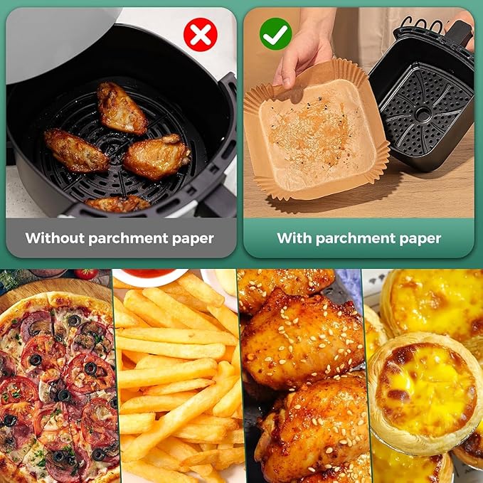 500 Pcs Air Fryer Paper Liners, 8" Square Air Fryer Liners Disposable, Heavy-Duty Parchment Paper for 5-8 qt Airfryer Basket, Non-Stick & Grease-Proof Baking Liner for Oven Pan
