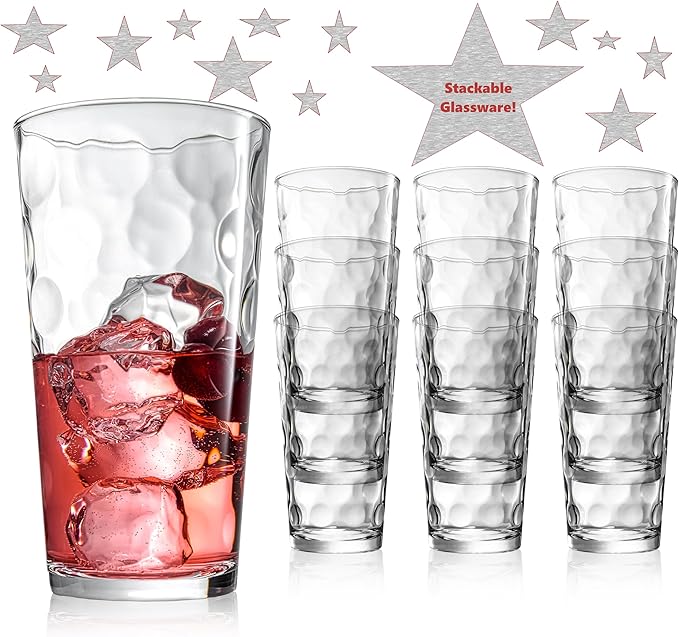 Highball Drinking Glasses Set of 10 Glass Cups by Home Essentials, 17 Oz. Glassware, for Water, Juice, Cocktails, Iced Tea