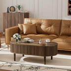 EAG Fluted Lift Top Coffee Table with Hidden Compartment, Modern Oval Coffee Table with Storage, Fully Wood Center Table for Living Room, Office, Walnut