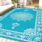 Yamaziot Outdoor Rug 8x10 Ft, Waterproof Plastic Straw Patio Rug, Reversible Backyard Carpet UV Resistant Portable RV Mat Clearance, Large Indoor Outdoor Rug for Patio, Porch, Deck, Balcony, Teal