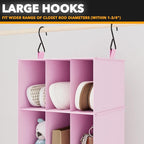 SpaceAid 2 Pack Hanging Closet Organizer and Storage with Dividers, 24 Compartments Hanging Shoe Shelves for Closet, Wardrobe, RV, Garment Rack - Pink