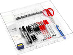 IEEK Silverware Drawer Organizer Tray for Kitchen,Expandable Utensil Tray Multipurpose Drawer Dividers Adjustable Cutlery and Flatware Holder,Plastic Spoon Forks Knives Holder Storage Divider,Clear-M