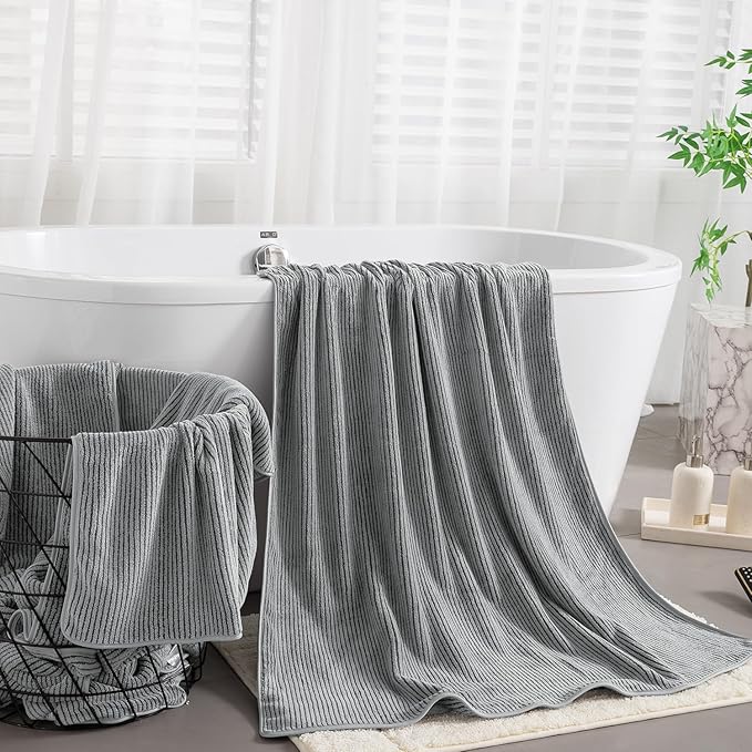 8-Piece Premium Towel Set for Bathroom|2 Oversized Large Bath Sheet,2 Hand Towels,4 Washcloths|Soft Cozy Highly Absorbent Fast Dry Microfiber Towel Set for Hotel,Bathroom Essentials,Dark Grey