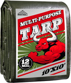 Green/Silver Heavy Duty Waterproof Tarp 10x10FT, 12mil Thick，Multifunctional tarp Whit Tear&Fade Resistant,UV Resistant,with Grommets and Reinforced Edges.