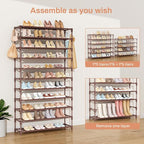 11 Tiers Tall Wide Shoe Rack 55 Pairs Large Capacity Sturdy Durable Shoe Rack for Closet Metal Shoe Organizer Shelf with Two Hooks Space Saving for Entryway Brown