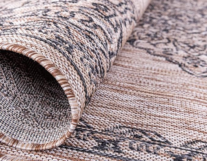 Unique Loom Outdoor Traditional Collection Area Rug - Antique (8' x 11' 4" Rectangle, Beige/ Black)
